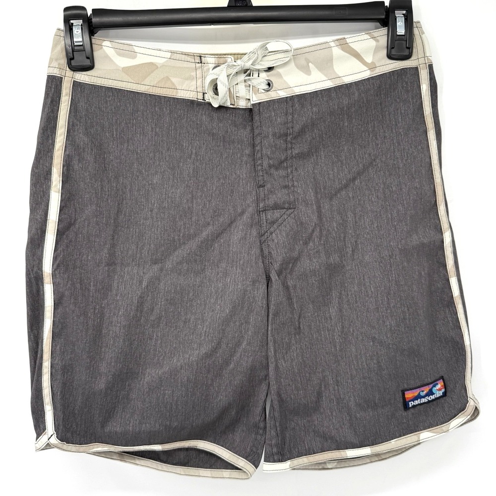 Patagonia Board Shorts Mens 29 Gray Scallop Hem Wavefarer Camo 86731 SP19